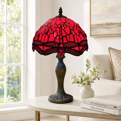 Tiffany red table lamp - 10, inch